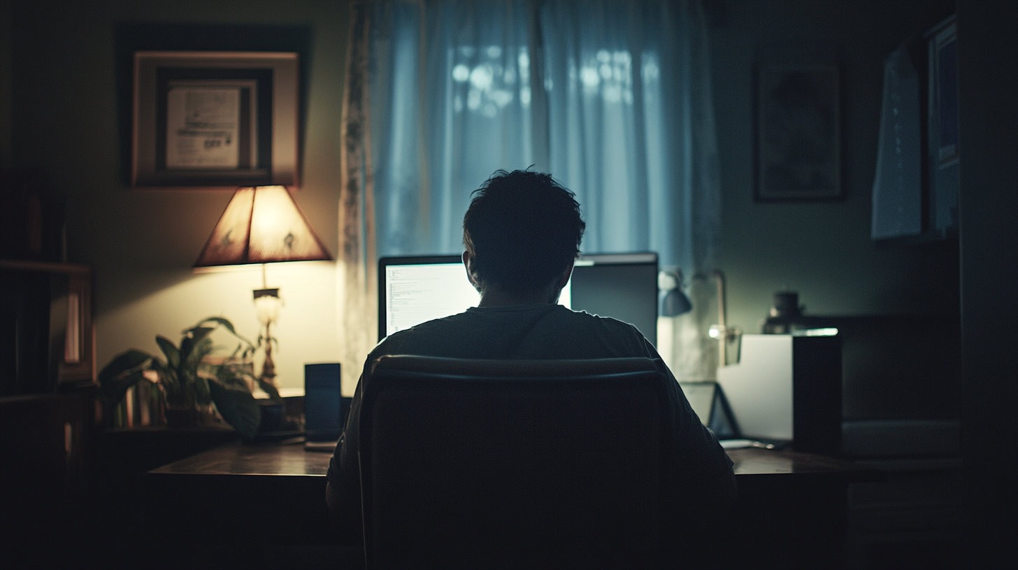 An Adult Man Using Computer at Home Afternoon