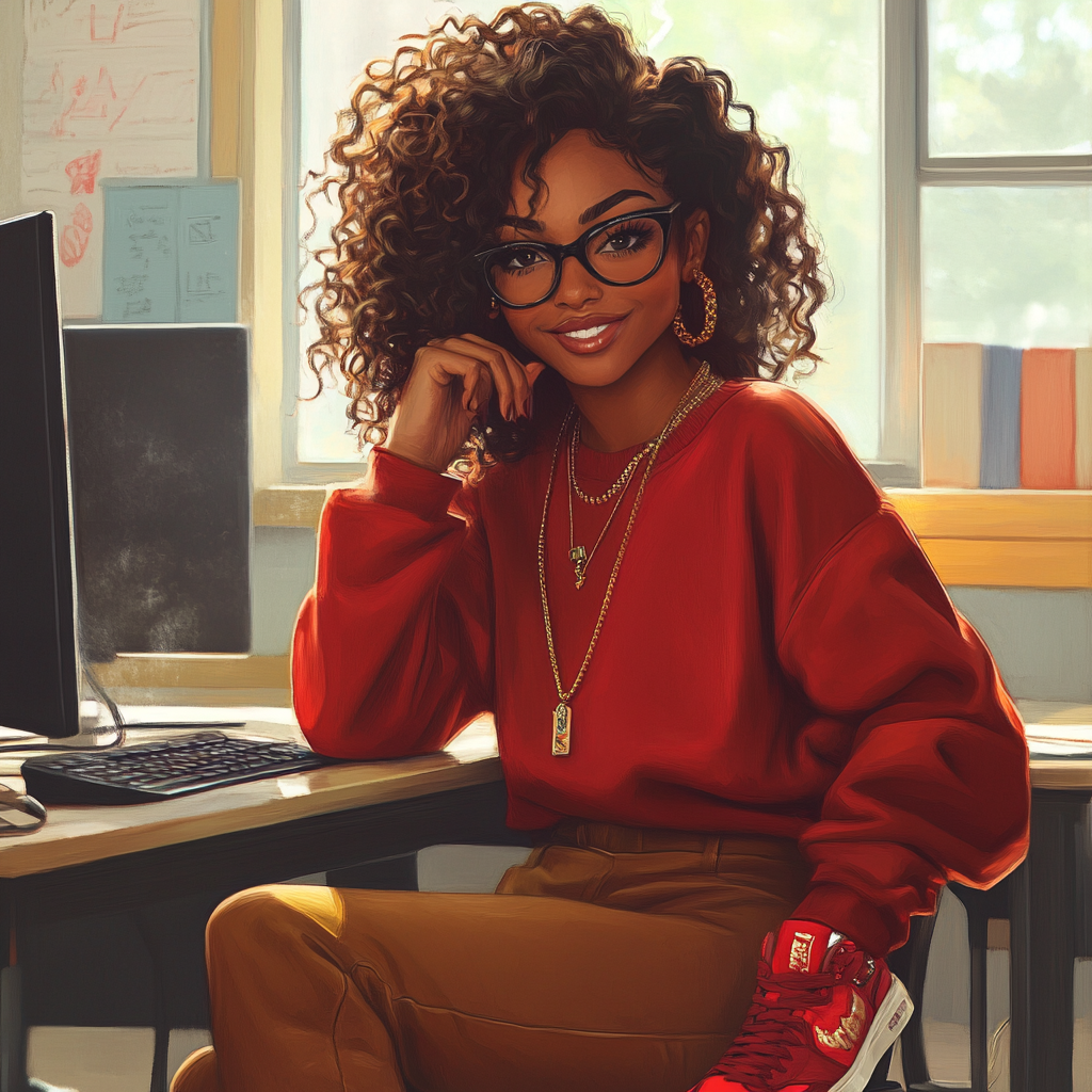 An African American woman smiling in classroom portrait.