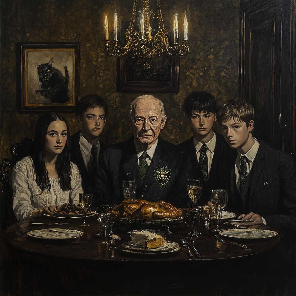 An Aristocratic Family Dinner Portrait in Mansion