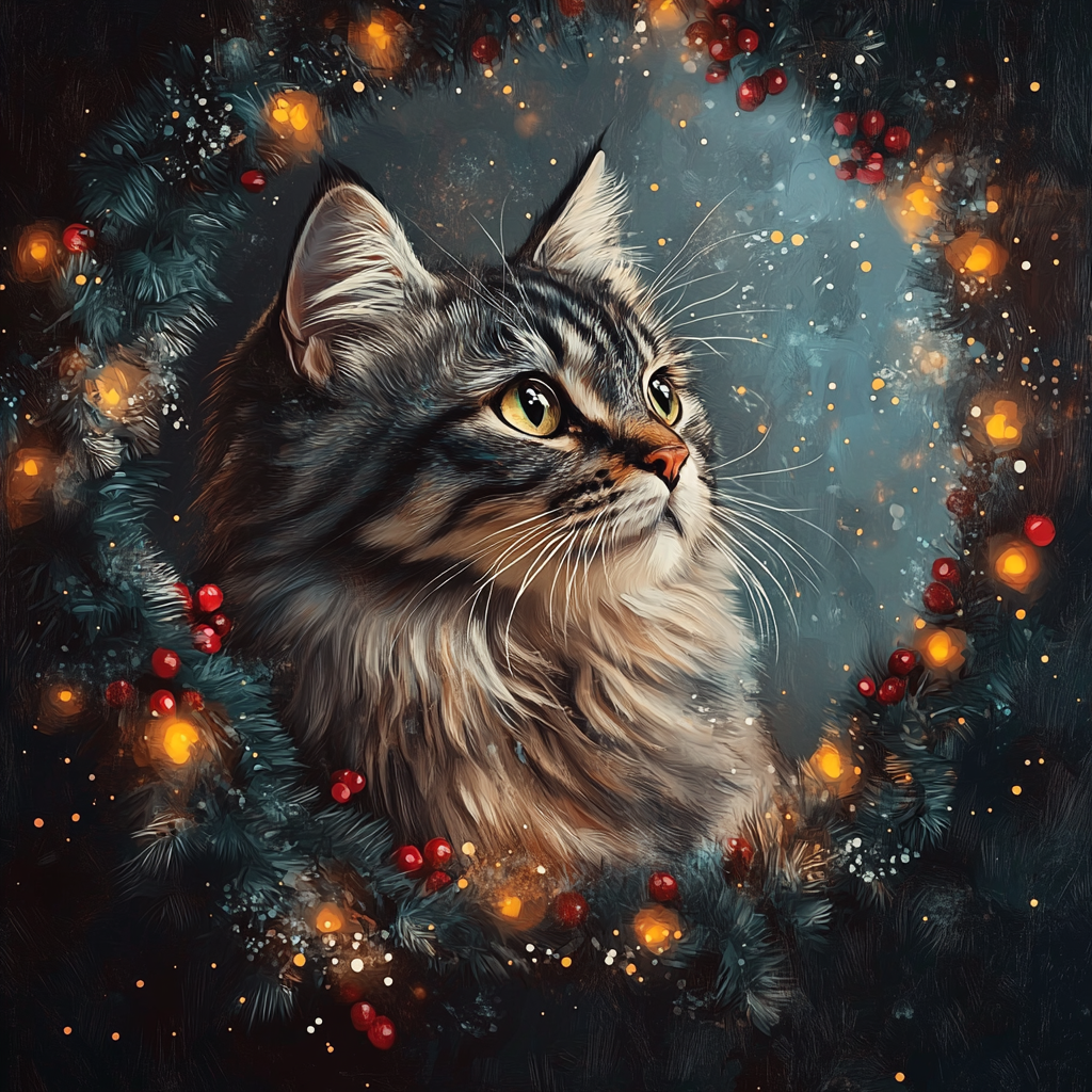 An Artistic Painting of a Fluffy Tabby Cat