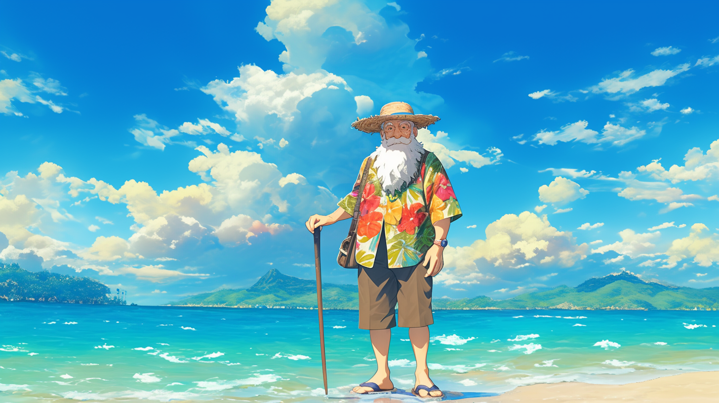 An Elderly Man on a Tropical Beach