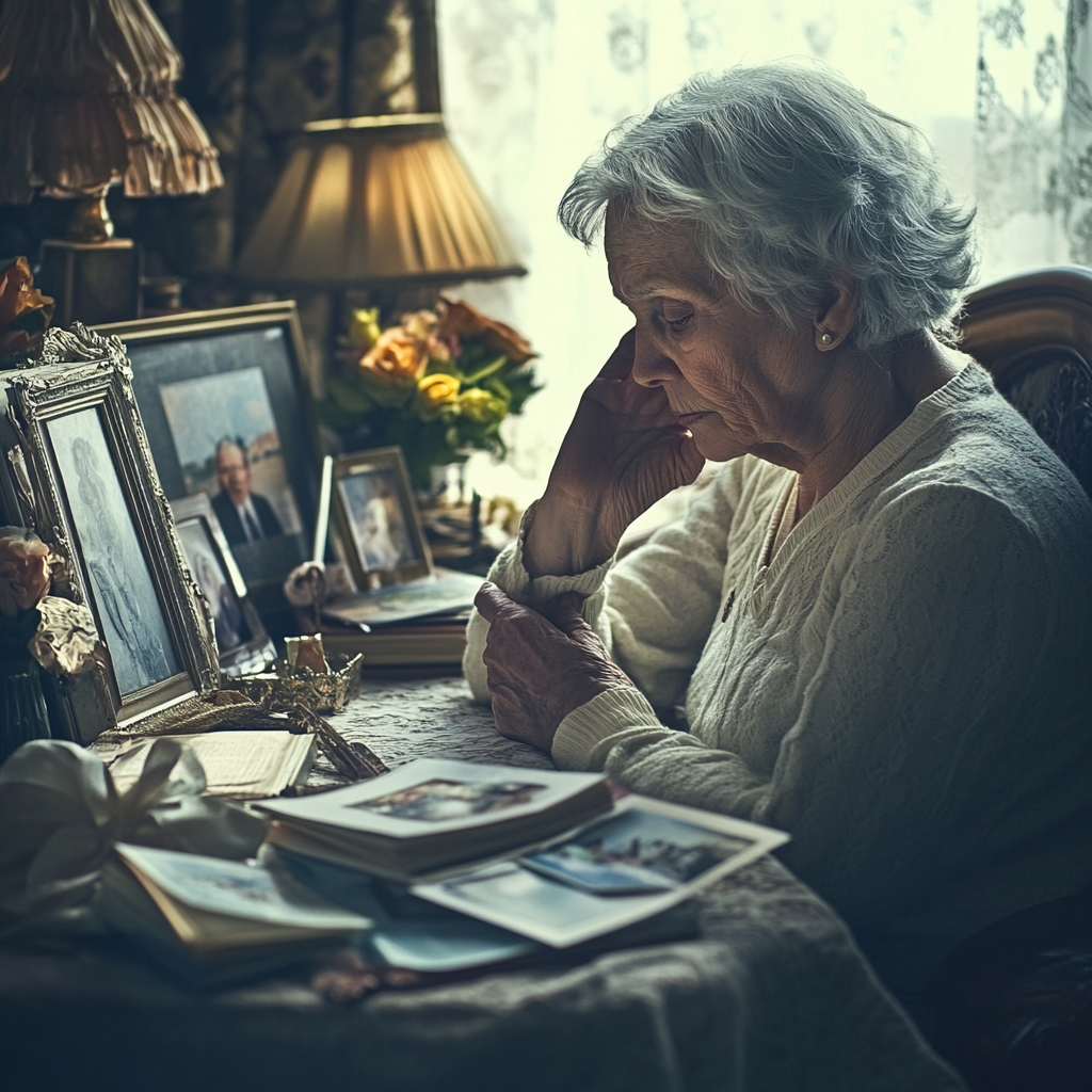 An Elderly Person Reflects Surrounded by Memories