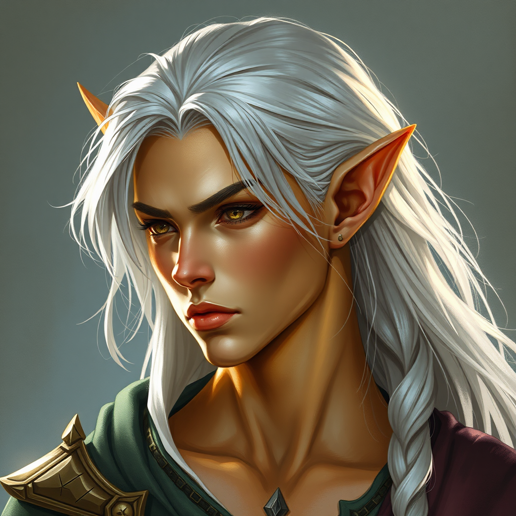 An Elf with Gold Skin and Silver Hair