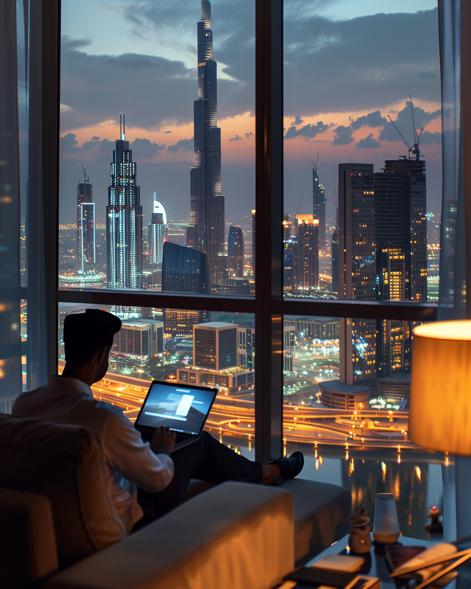 An Entrepreneur Working in Luxurious Hotel Suite in Dubai