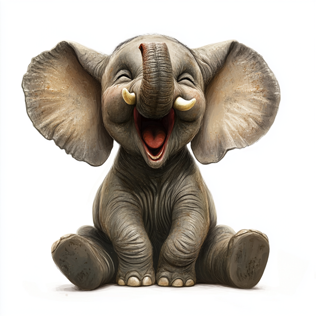 An Excited Laughing African Elephant with Big Ears