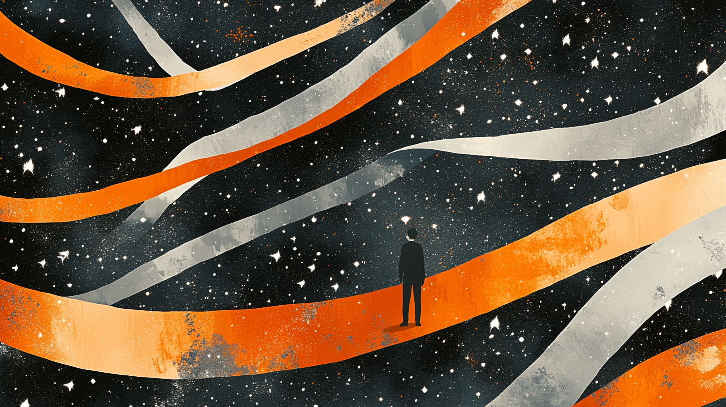 An Interstellar Journey Through Orange and Gray Ribbons