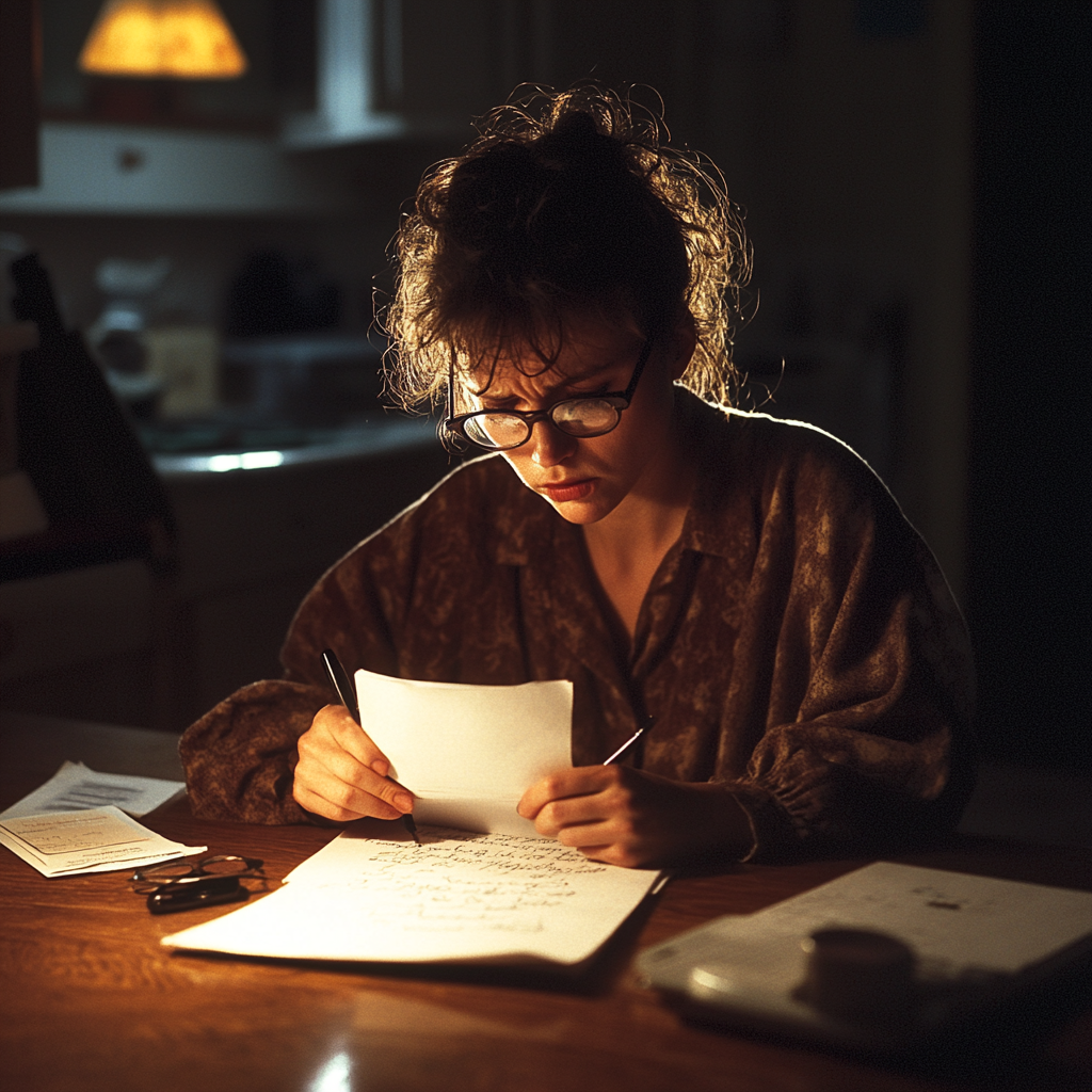 An Upset Woman Writing a Letter in 1992