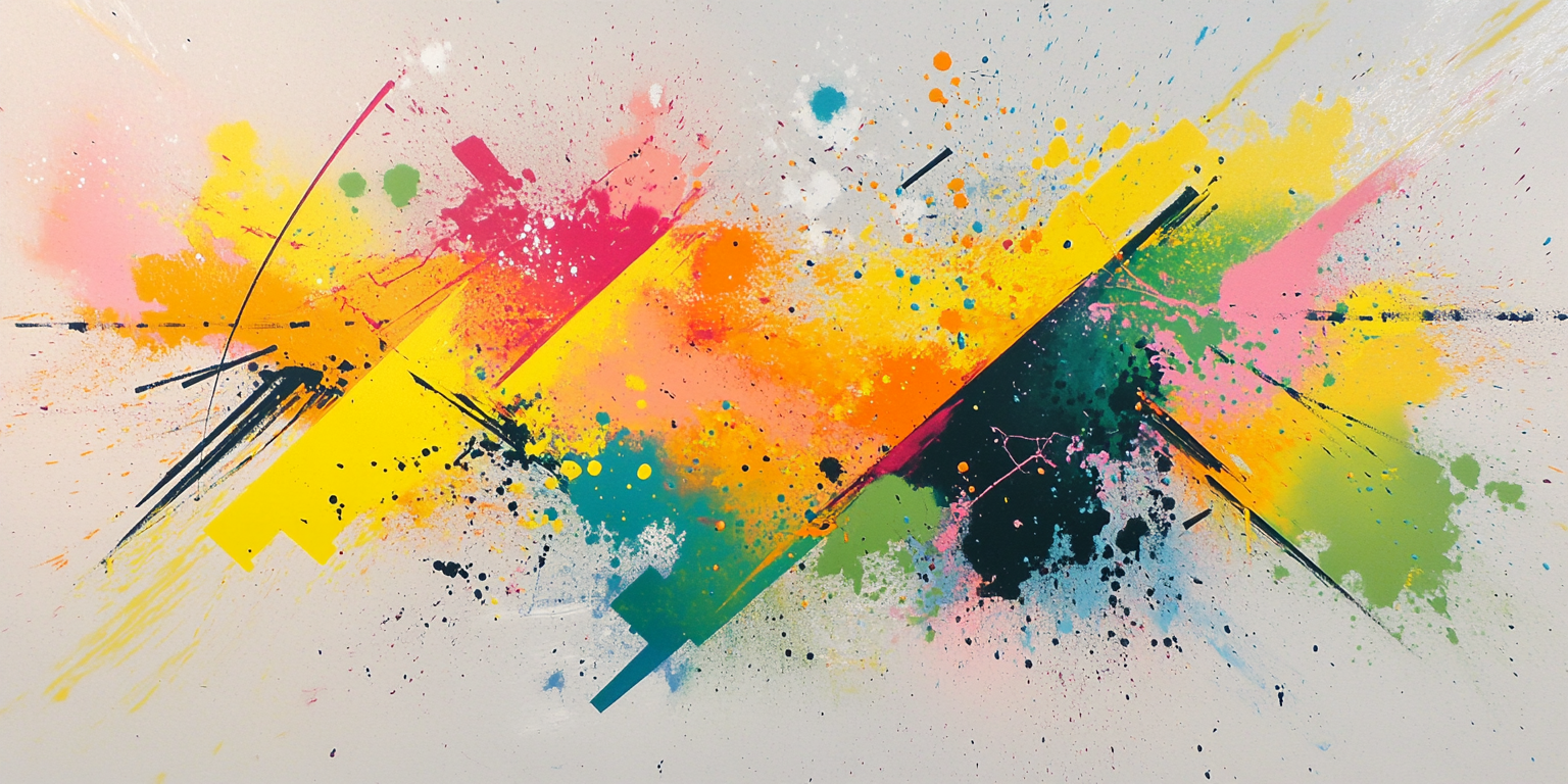 An abstract colorful geometric art with splatter paint