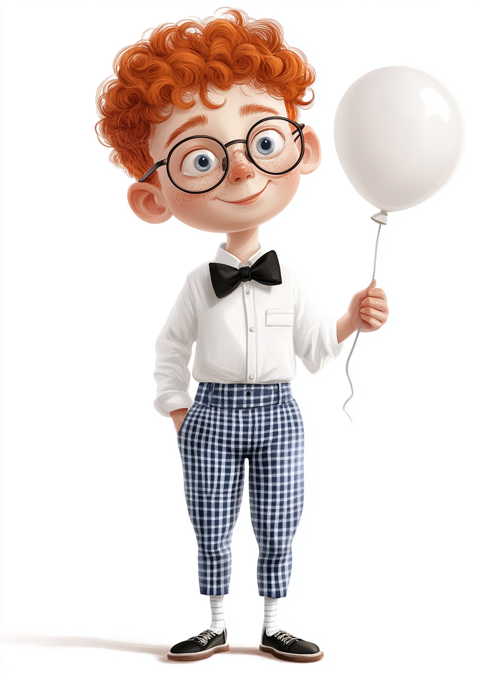 An adorable boy in glasses with a balloon.