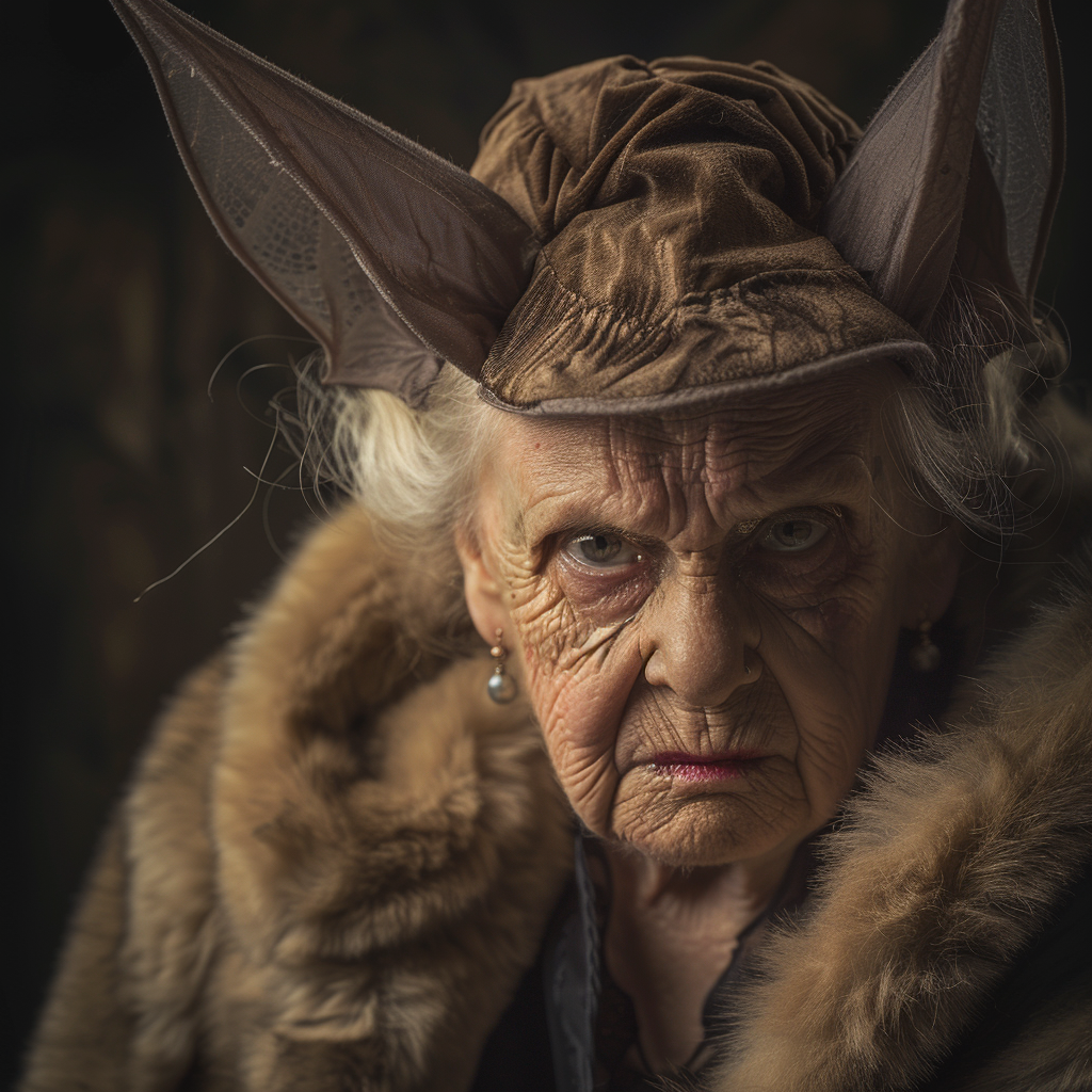 An angry Polish grandmother with bat ears - 1940s.