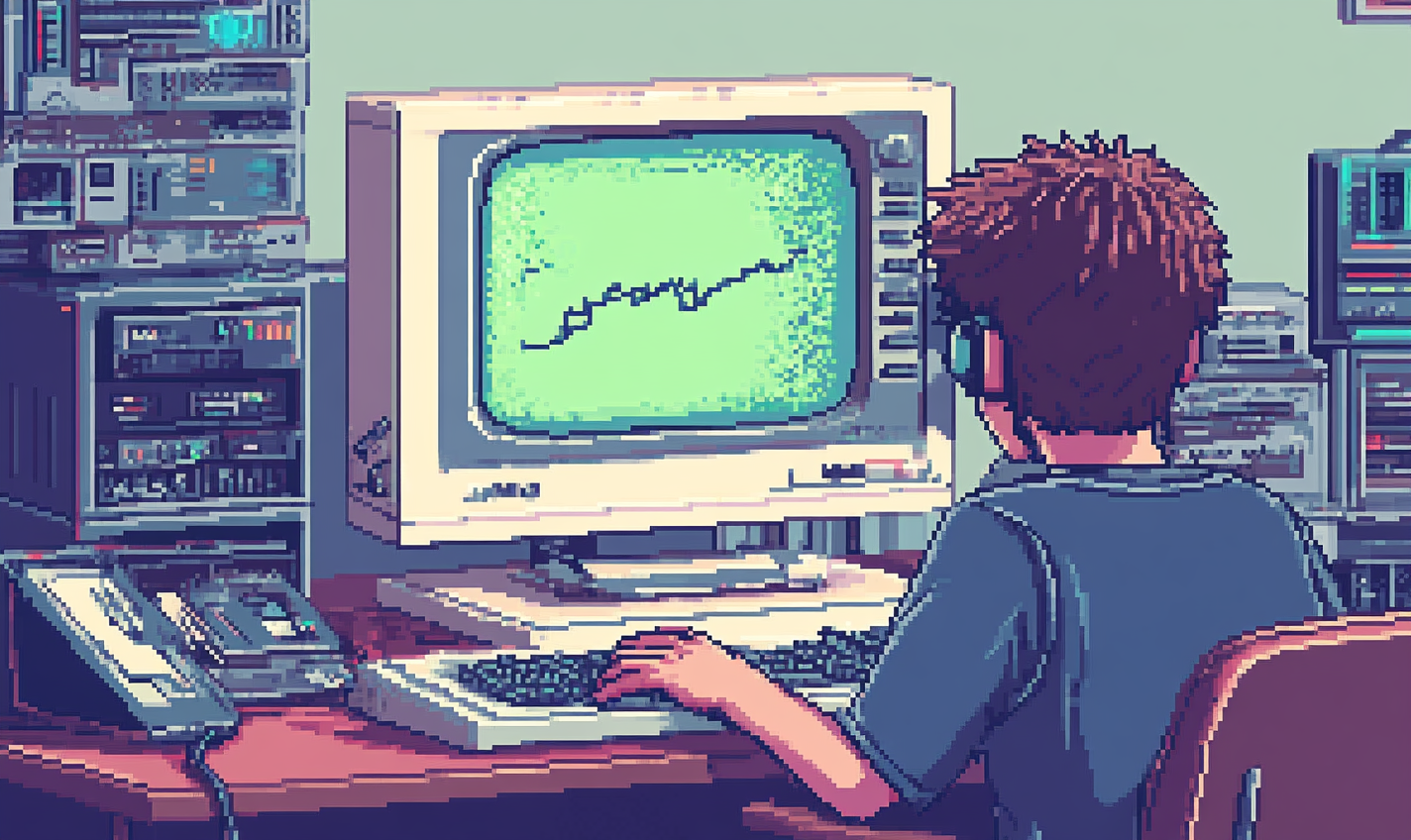 An artistic retro pixel image of technology gap.