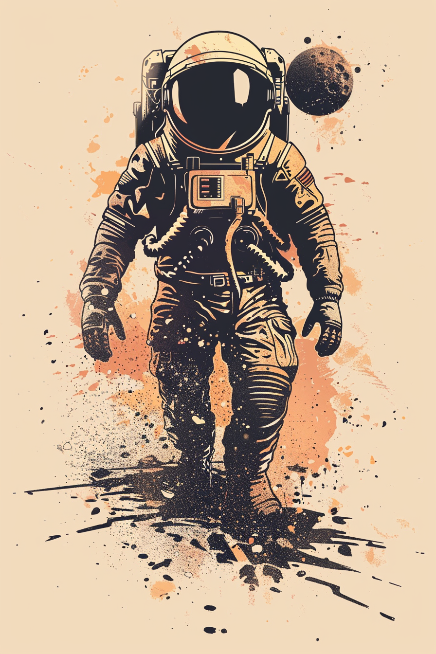 An astronaut on Mars in a surreal illustration.