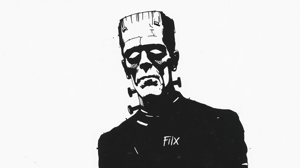 An eerie image of Frankenstein's monster in ink.