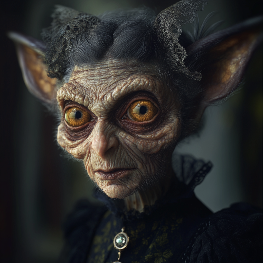 An elderly fey creature in Victorian attire