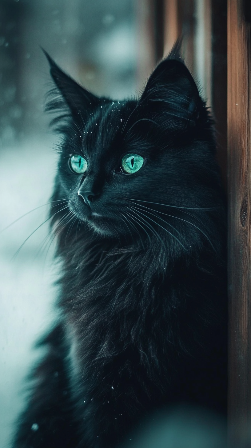 An elegant black cat in a dim room