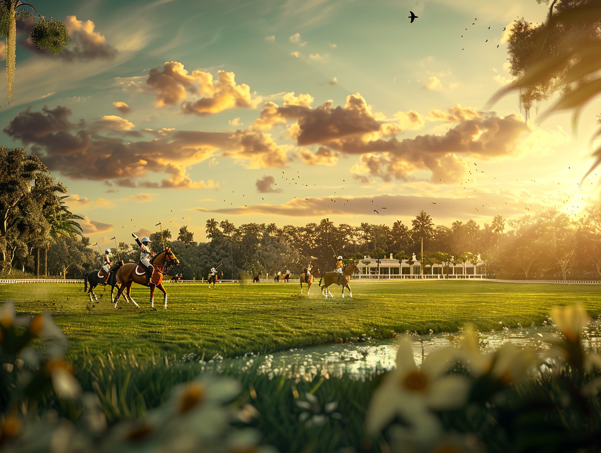 An elegant polo game on horseback, high resolution.