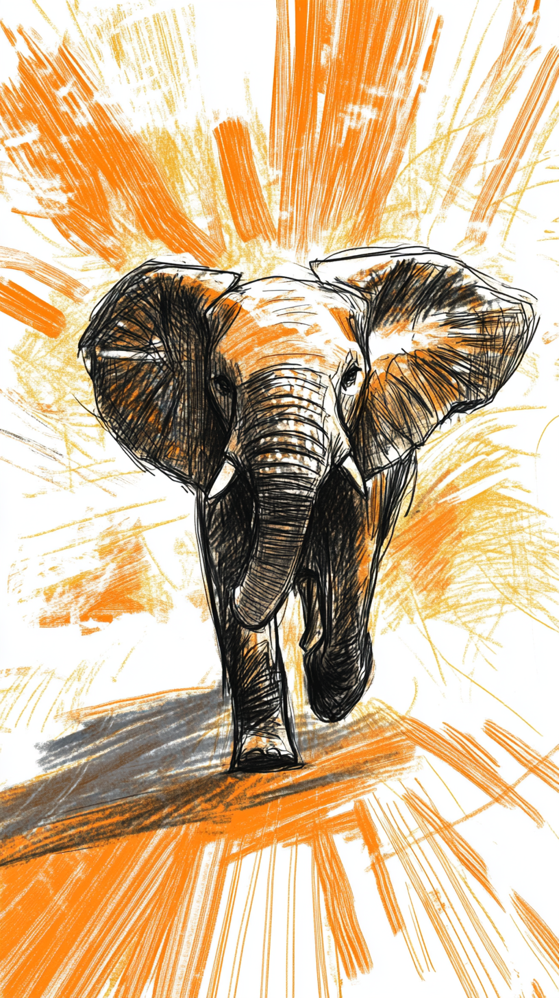 An elephant running on savanna in sketch style.