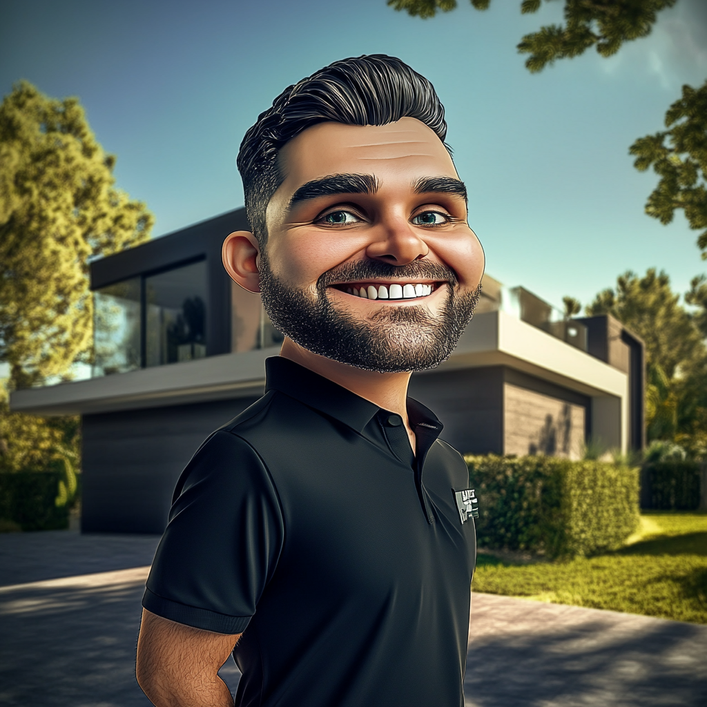 An engineer with big smile at modern house