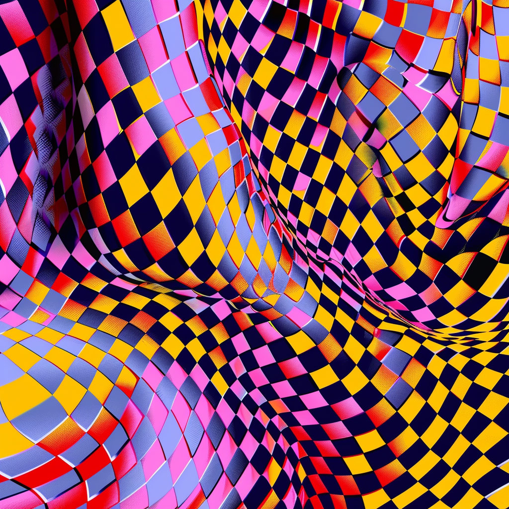 An explosion of colorful sharp checkered patterns.