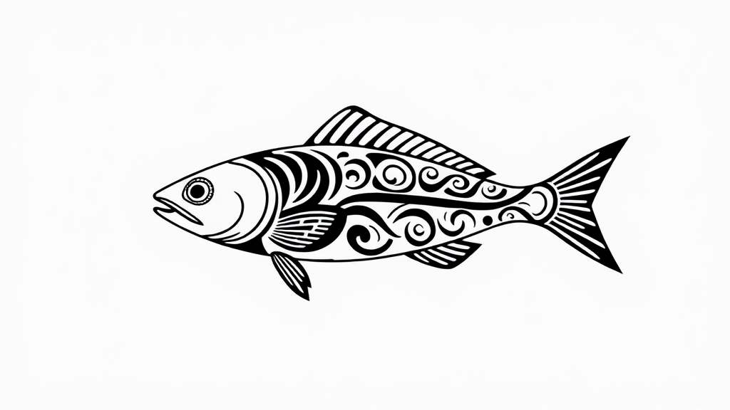 An illustrated fish in Maori style design.