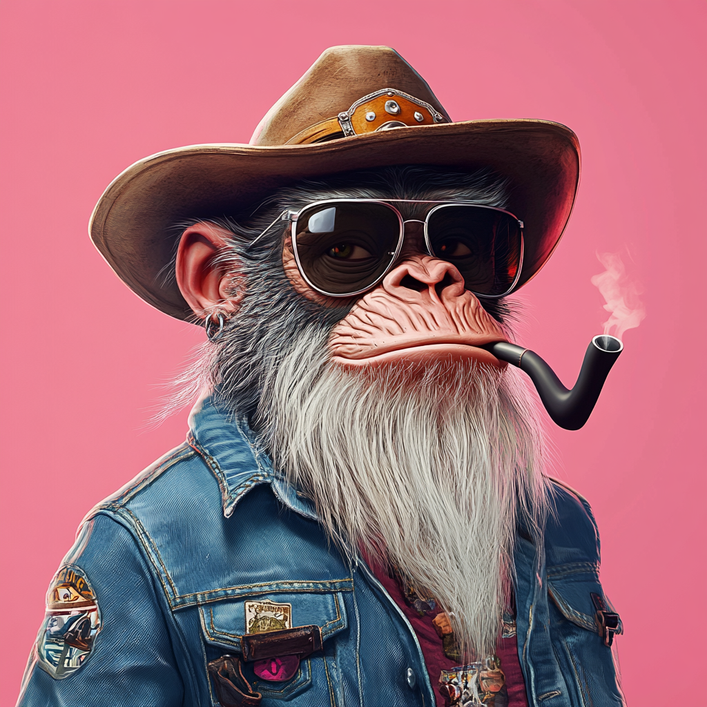 An old cowboy ape with pipe and shades