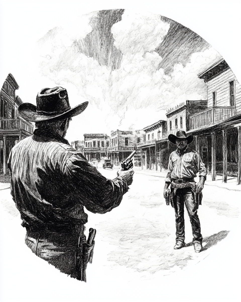 An old western town duel at high noon.