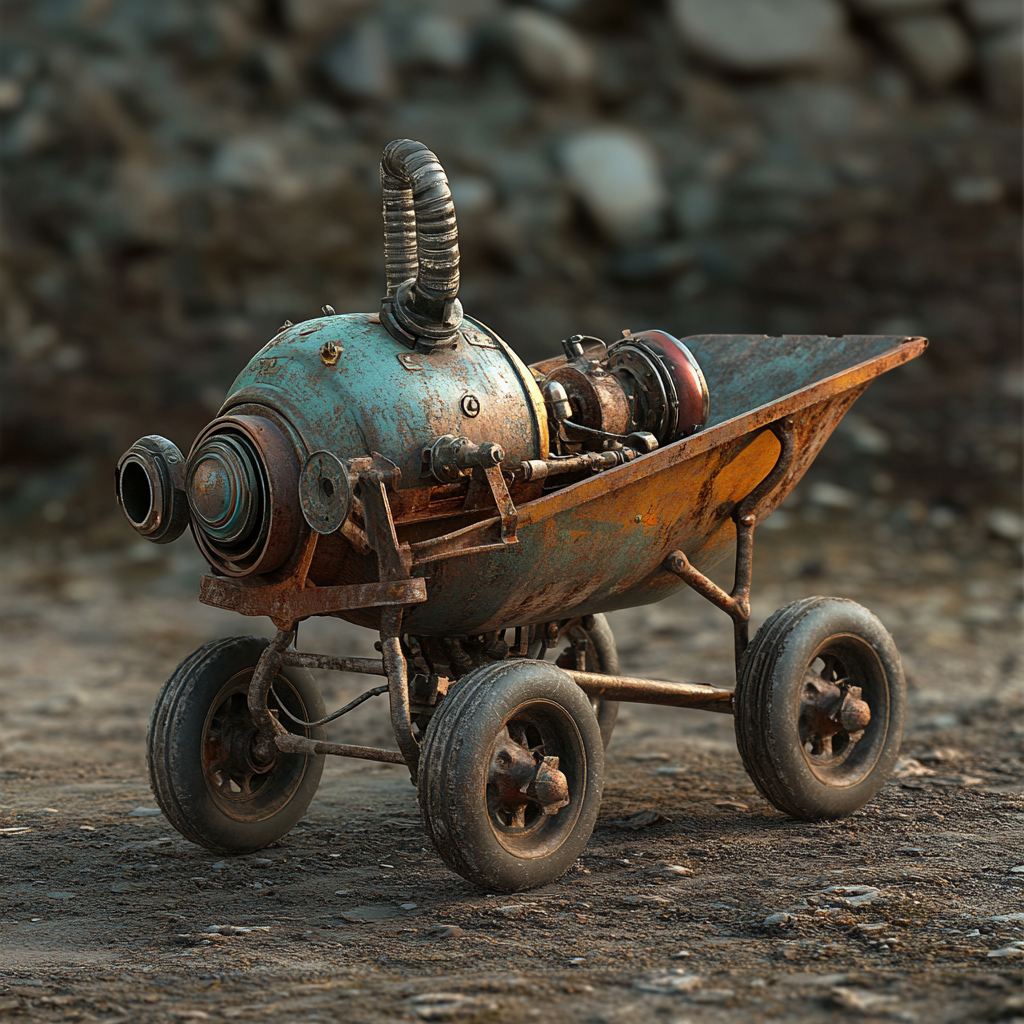 An old wheelbarrow with a useless turbo booster.