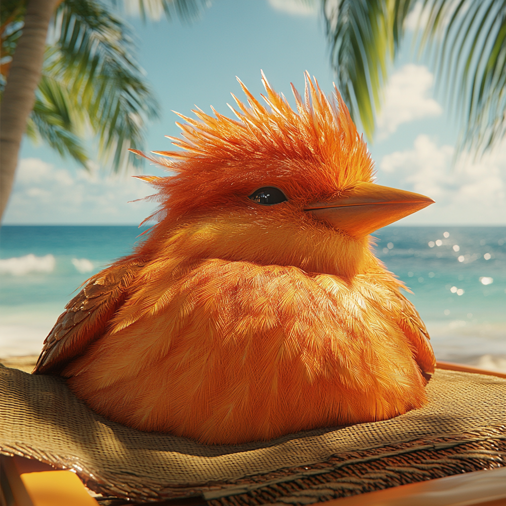 An orange swallow relaxing on a sunny beach.