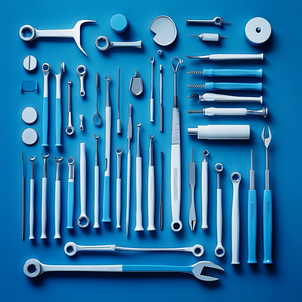 An organized, modern arrangement of tools and utensils.