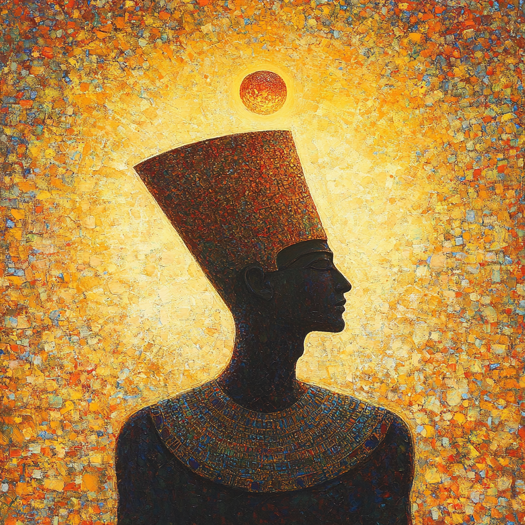 Ancient Egypt Sungod in Georges Seurat style painting.