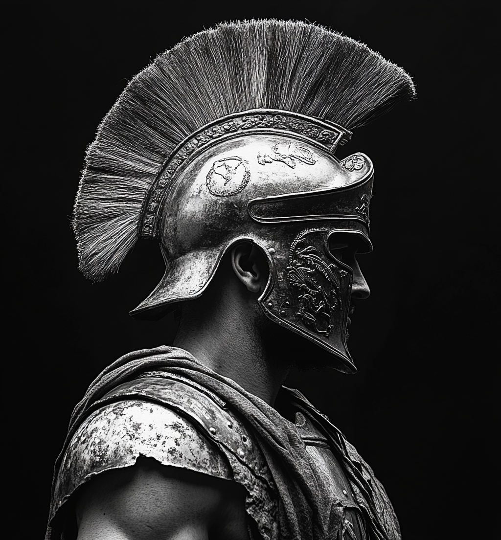 Ancient Greek Soldier Helmet Armor Profile Studio Lighting