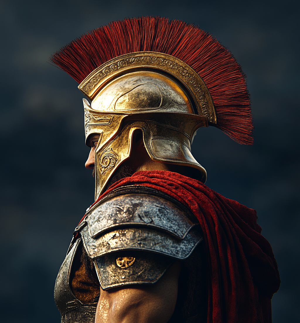 Ancient Greek Soldier Helmet Armor Profile View 8K Render