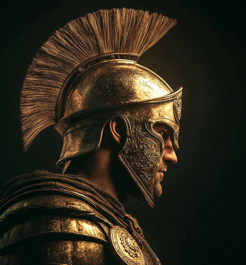 Ancient Greek Soldier in Ornate Armor Profile View