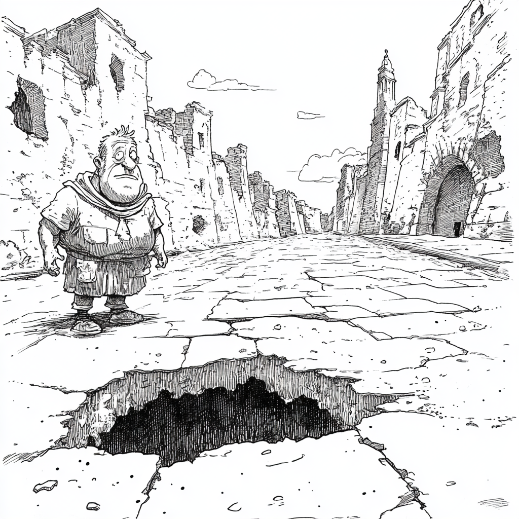 Ancient Roman Cartoon Emerges from Modern Street Portal