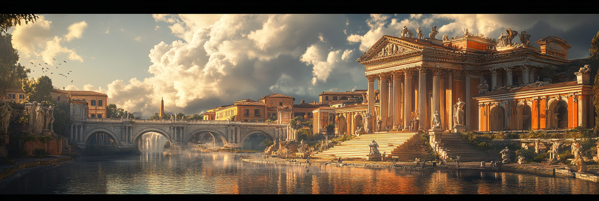 Ancient Roman Style Temple Town with Ornate Frescoes