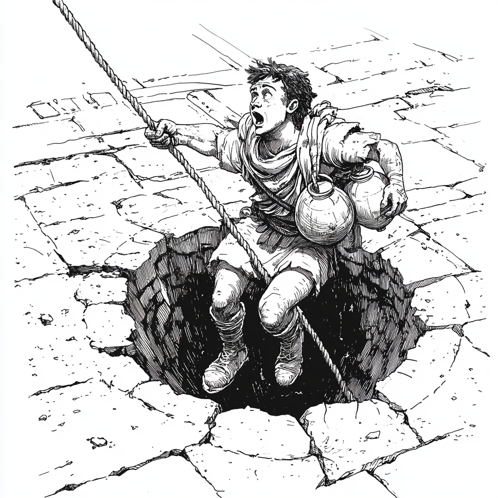 Ancient Roman climbs out of hole in road