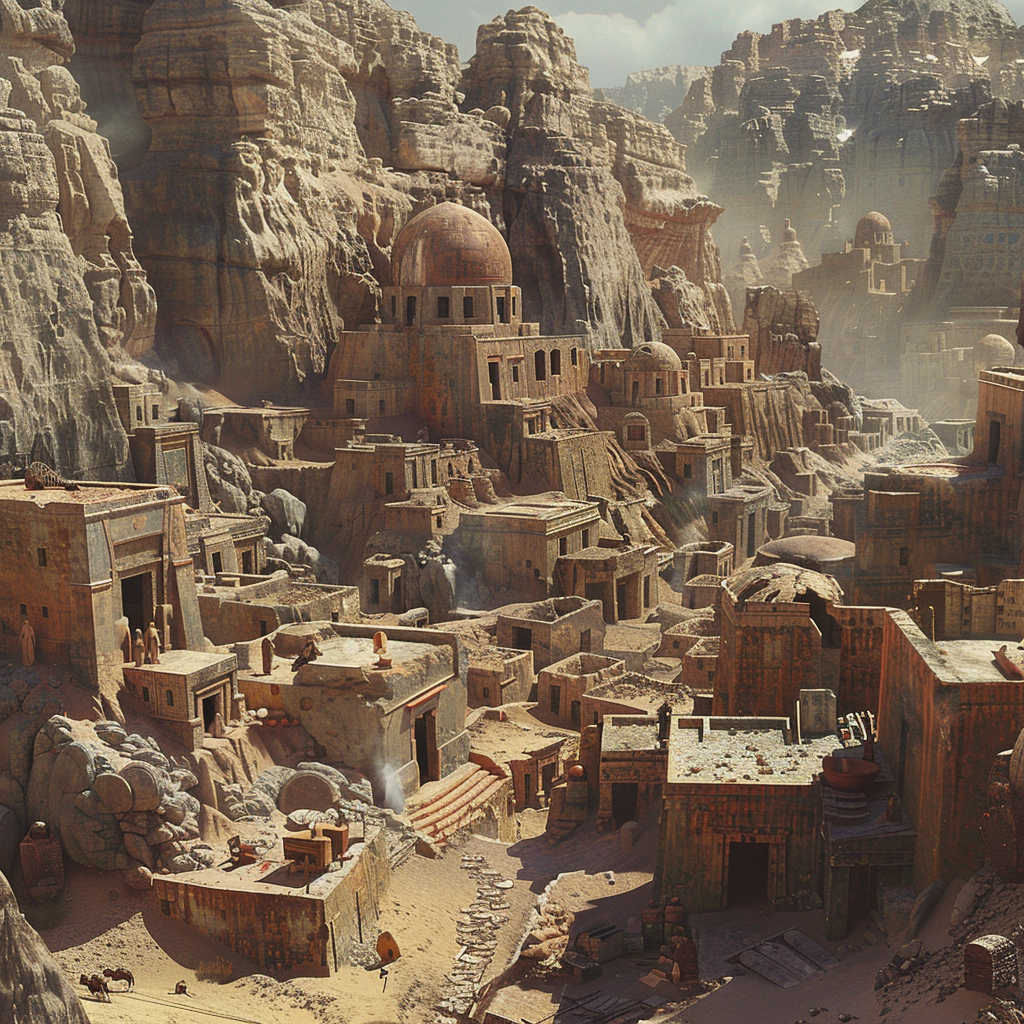 Ancient city in desert built on cemetery ruins.