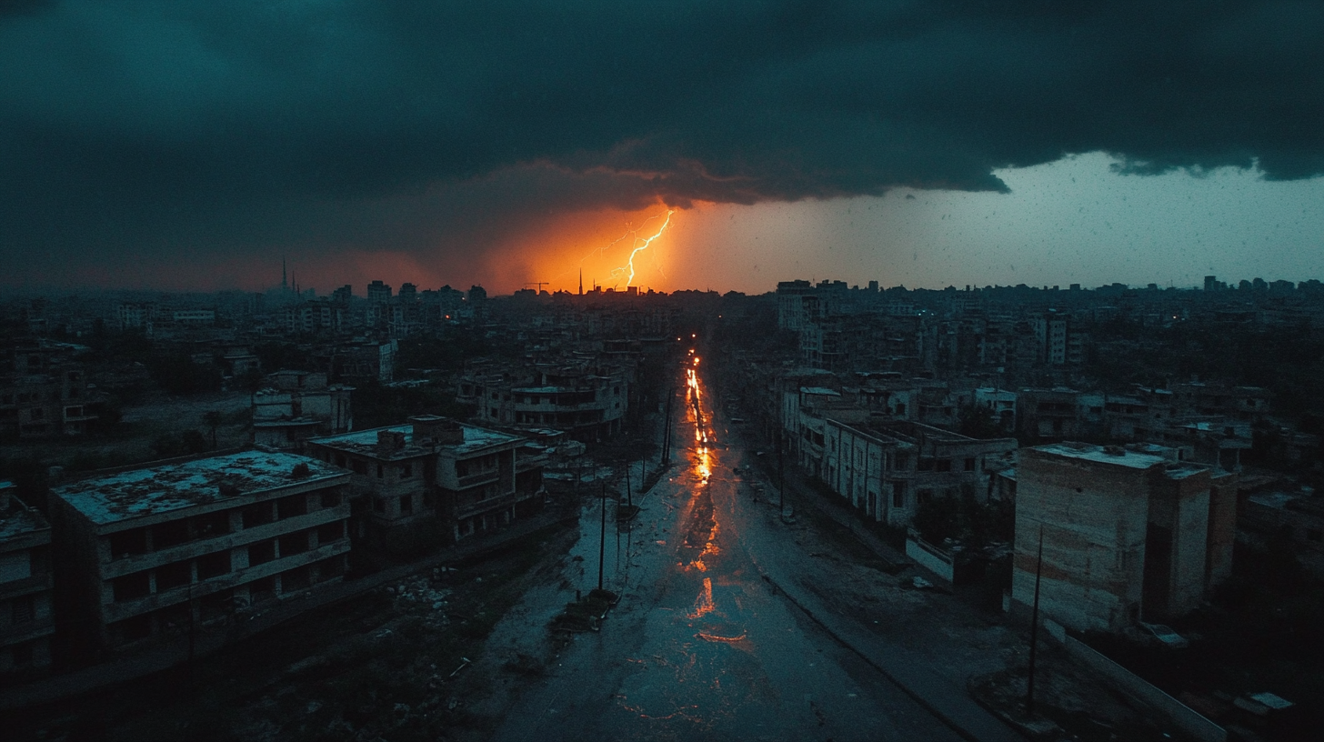 Ancient city in the mid east during storm