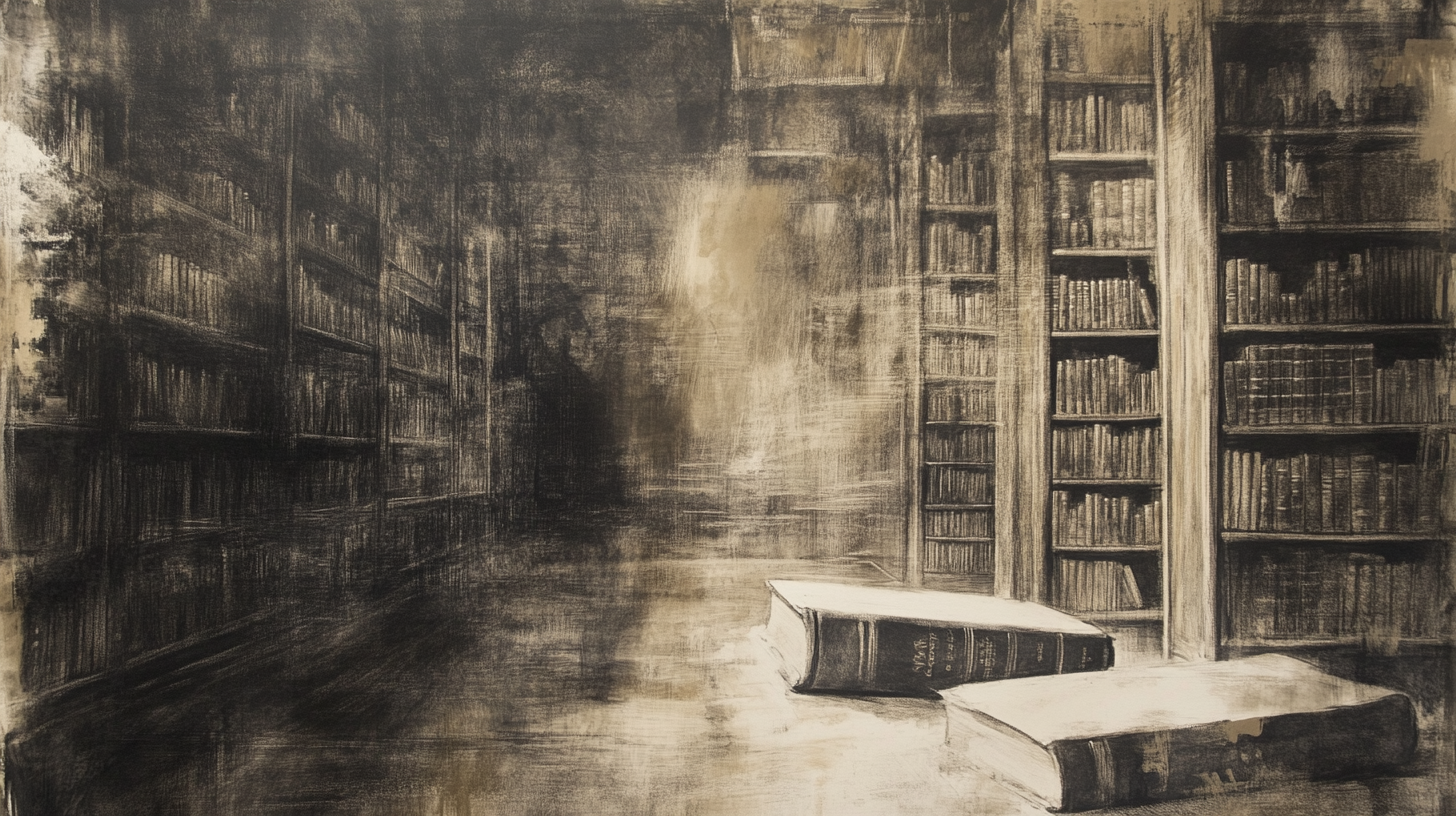 Ancient library with emotional sepia art