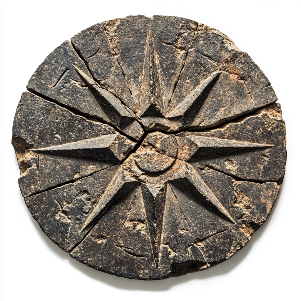 Ancient stone disc with star points and broken center