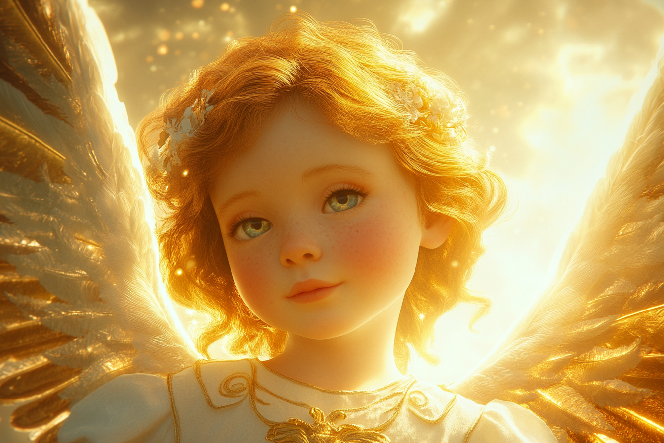 Angel light being awakens child's inner light with energy.