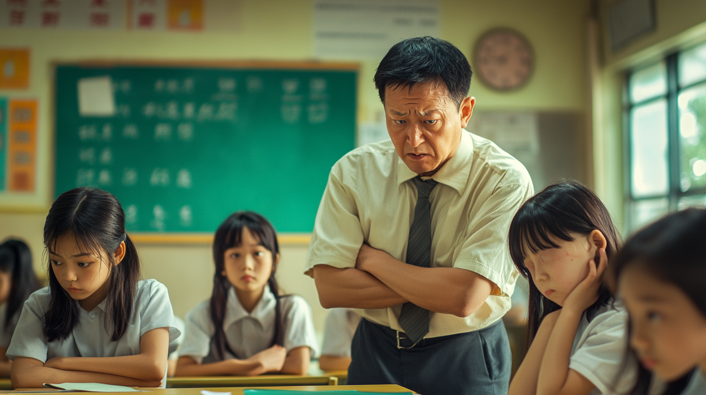 Angry Taiwanese high school teacher scolding student photo