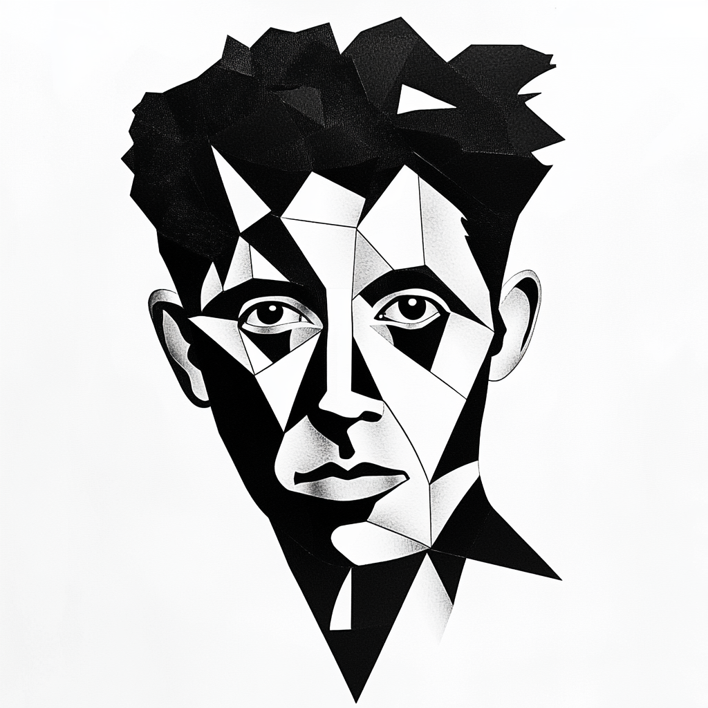 Angular lines define Sam Altman's bold geometric portrait.