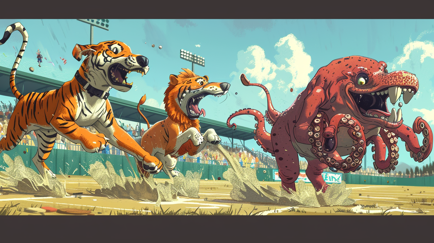 Animals Exercising Fun at Colorful Stadium