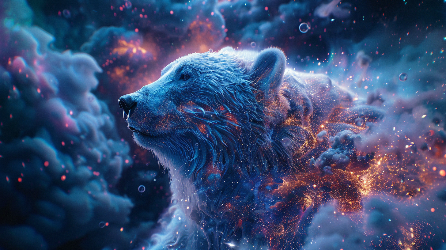 Animals floating in space with intricate details.