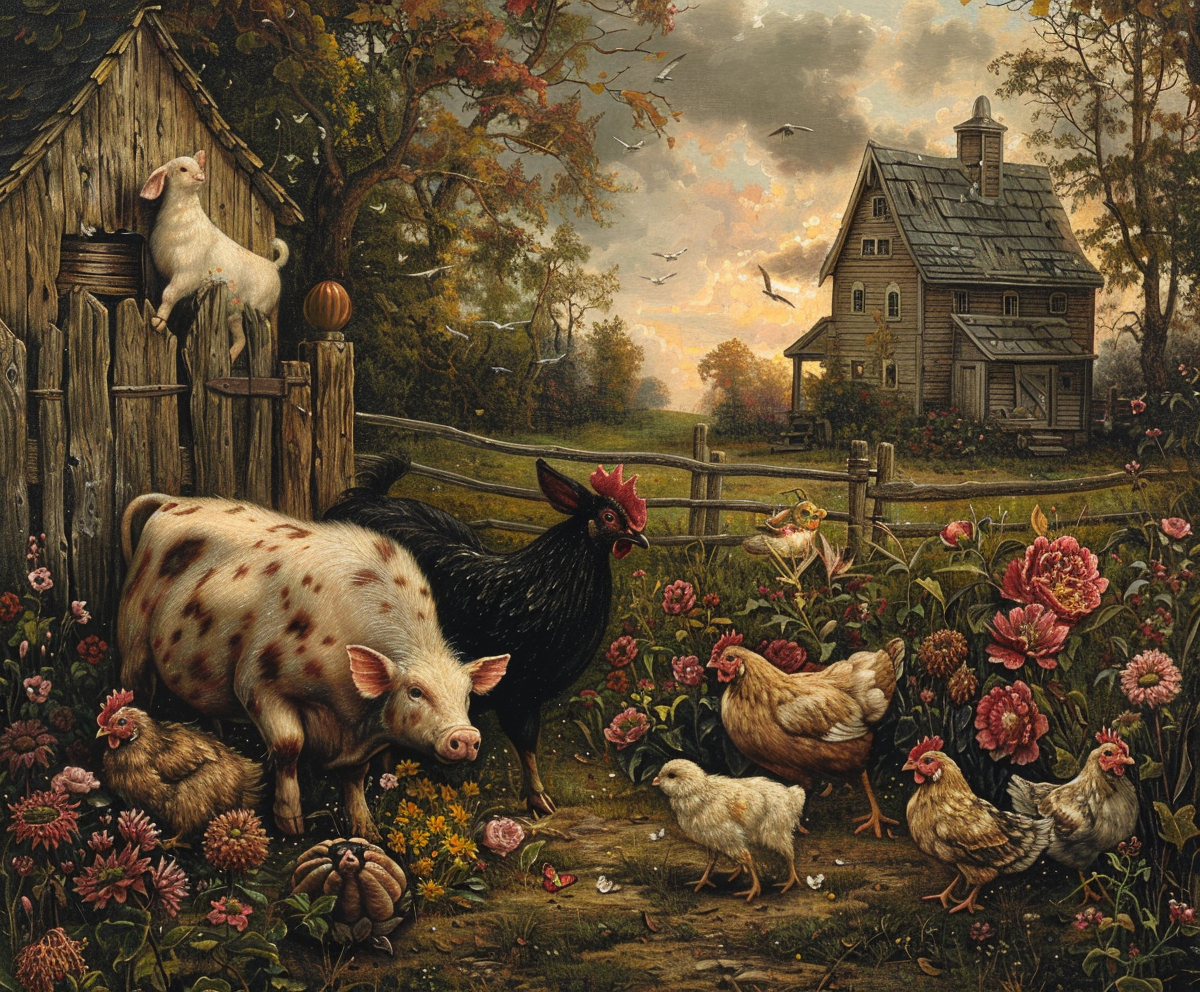 Animals on a Farm in a Painting