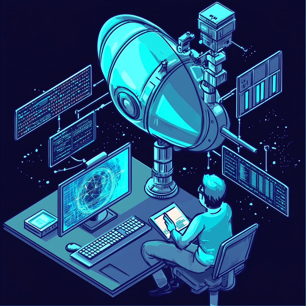 Animated Satellite Internet Digital Twin with Coding Person