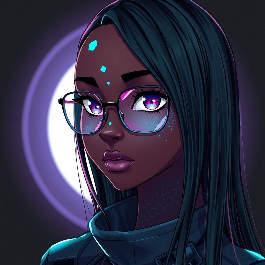 Anime Cyberpunk Girl with Hexagon Skin Pattern