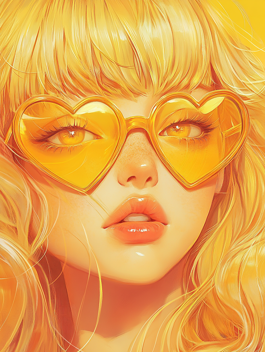 Anime Girl with Blonde Hair Wearing Yellow Sunglasses.