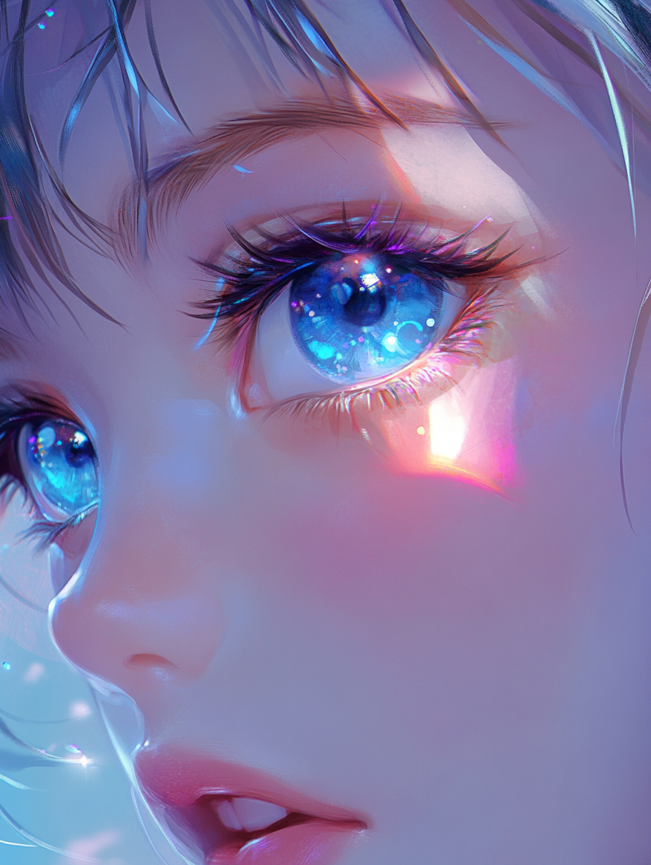 Anime Girl with Sparkling Blue Eyes Portrait - 3:4